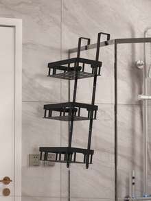 1/2/3-Tier Bathroom Storage Rack, Hanging Shower Caddy, Non-Swaying, Rust-Proof, With Shampoo, Soap And Bathroom Accessories Hooks Back To School Bathroom Accessories - Black - View 5