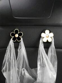 2 件花形汽车迷你挂钩 - 可爱雏菊汽车粘钩，汽车迷你仪表盘挂钩，粘贴在仪表板上，通用汽车卡车家用挂钩支架配件，适用于包袋收纳