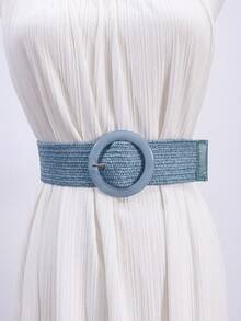 1pc Women's Elastic Woven Wide Bohemian Style Round Buckle Faux Fur Belt Summer, School Fall, Autumn, Halloween - A - View 18