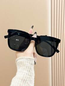 1 pereche ochelari de soare unisex negri cu ramă dreptunghiulară, simpli și versatili, potriviți pentru ieșiri în familie, călătorii, ținute de vacanță, stil sport, condus, plajă, festivaluri de muzică, ieșiri, accesorii de vară, vacanțe, protecție UV, golf, drumeții, stil elegant, accesorii de modă stradală, sport, petreceri, stil stradal, pescuit, activități în aer liber, sărbători, activități în aer liber, protecție solară, vacanțe