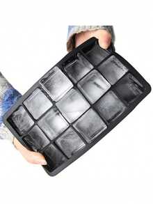 1个大型硅胶冰格模具，带4、6、8个格子。这款可重复使用的冰格模具非常适合冷藏，是厨房和公寓必备工具，尤其适合圣诞派对。网格大型硅胶冰格模具、方形冰格、DIY冷冻饮品模具、易脱模冰格，适用于家庭和酒吧 - 黑色 - 查看 5