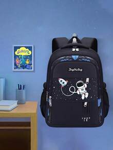 1 Pieza Bolsa de viaje grande con cierre de cremallera, protección para la espalda y diseño de astronauta de dibujos animados para niños y niñas, de uso diario - astronauta - Ver 3