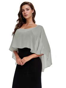 一件优雅女士雪纺披肩/围巾，柔软伴娘披肩，抗皱短前长后纯色雪纺披肩，婚礼罩衫，不对称披肩，多功能套头衫，适合伴娘、婚礼、正式场合、春夏秋季连衣裙穿着。 - 彩色 - 查看 17