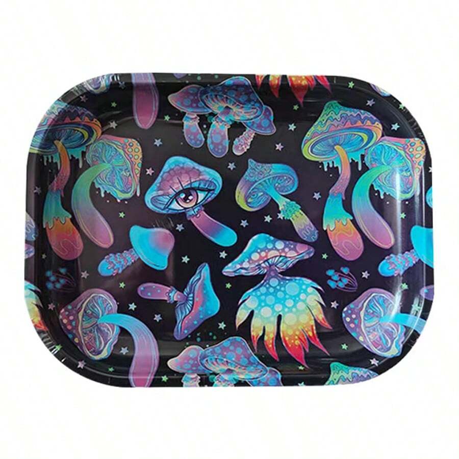 1pc Metal Rolling Tray For Halloween Festival, Durable Metal Tray For Rolling, Portable Design Gift For Friends And Family (Fantastic Mushrooms)