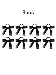 8件套多功能发饰套装-黑色丝带蝴蝶结头带简约时尚头带韩式马尾夹适合女生日常佩戴