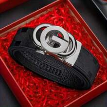 Stylish Metal Buckle Belt For Men And Women - Fashionable Daily Decoration Jeans Belt With Fully Automatic Letter Buckle - Perfect Accessory For Business And Casual Occasions - 黑色 - 查看 3