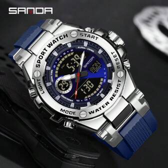 SANDA. SNADA G 款防震豪华男士电子军用手表运动多功能防水日历时尚双显示男士电子表