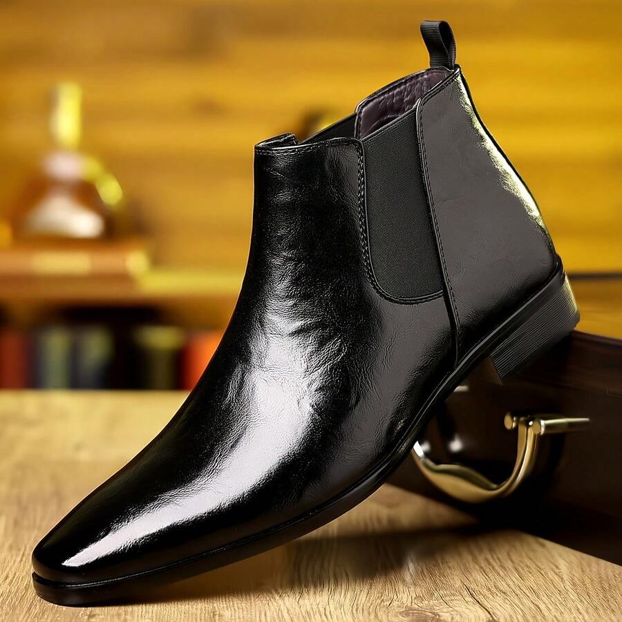 New Men's Pointed British Style High Cudged Legs Korean Edition Business Casual Shoes - màu đen - Xem 1