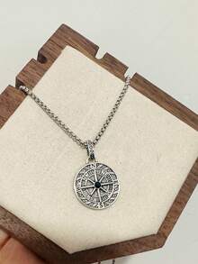 1pc Punk Compass Pendant Men's Necklace Hip Hop Jewelry - Silver - View 5