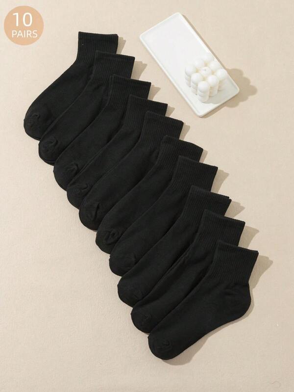 10 Pairs Men's Solid Color Comfortable Breathable Athletic Casual Mid-Calf Socks