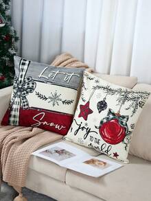 4pcs Christmas Throw Pillow Covers - 18 X 18 Inch Set (Pillow Inserts Not Included) - Christmas Tree, Winter Cottage, Holiday Cheer Bright Cushion Covers, Washable With Zipper Closure - Suitable For Sofa, Patio, Bedroom, All Room Types, Holiday & New Year Decor, Festive Parties, Christmas Party, Holiday Decoration, Party Favors, Home Decor, Fun Christmas Party Decorations, Christmas Holiday, Happy New Year, Christmas Gifts, Christmas Decoration