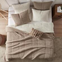 Comforter Set 3 Piece, Plush Fluffy Bedding, Geometric Pattern, Lightweight Bedspread Blanket All Season, Faux Comforter - Brown - View 5