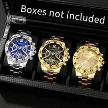 Set de 6 piezas/3 piezas Relojes de cuarzo personalizados de color dorado y plateado mixtos para hombres, adecuados para uso diario, fiestas, San Valentín, Pascua, como regalo para amigos y familiares - Multicolor - Ver 4