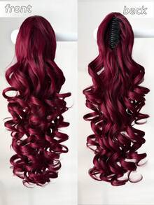 20 Inch Burgundy Water Wave Curly Ponytail Hair Extension, Soft & Natural, Synthetic Hair, For Women - Burgundy - View 5