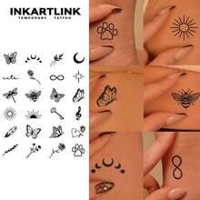 INKARTLINK 魔法临时纹身 | 蝴蝶、蜻蜓、玫瑰手指纹身 | 植物基半永久革命技术 | 防水，持久 15 天，逼真 | 女性花卉假纹身贴纸 | 小众手部花卉艺术 - 黑色 - 查看 2