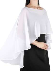 一件优雅女士雪纺披肩/围巾，柔软伴娘披肩，抗皱短前长后纯色雪纺披肩，婚礼罩衫，不对称披肩，多功能套头衫，适合伴娘、婚礼、正式场合、春夏秋季连衣裙穿着。 - 彩色 - 查看 14