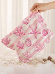 1pc Portable Cosmetic Bag, Ocean Series Shell & Starfish Pattern Double-Sided Printed Travel Zipper Cosmetic Pouch, Multi-Functional Toiletry Storage Bag,Fall Decor,Autumn Decor,Room Decor