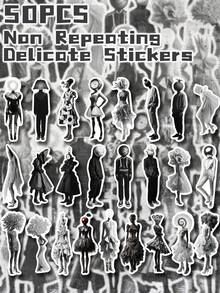 50pcs Surrealism Model Themed 2D Flat Stickers Non-Repeating Delicate Decoration For Holiday Gift Celebration Party&Home Decor Birthday Gift Luggage Notebook Handbook Water Bottles Cups,For School Supplies,Back To School - Multicolor - View 3