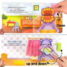beartale 一套儿童推拉滑动互动游戏书，河马主题探索游戏书，一本引人入胜的幼儿刷牙互动书，包含推、拉、滑等设计，集活动书和早教玩具于一体，配有生动插图。 - 彩色 - 查看 3