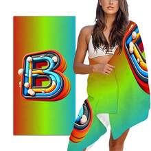 Personalized Cartoon Colorful Letter Customization A-Z English Letters Exclusive Custom Text Custom Name Quick Drying Outdoor Beach Towel Cool Ocean Customizable Palm Tree & Beach Scene, Perfect For Beach, Pool, Yoga & Fitness, Beach Accessories Absorbent Fabric, Beach Towel Outdoor Camping Perfect Gift