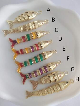 1pc Bohemian Colored Zirconia Fish Pendant, 14k Gold Plated Copper Jewelry Pendant For DIY Accessories, Necklace, Earrings, Bracelet