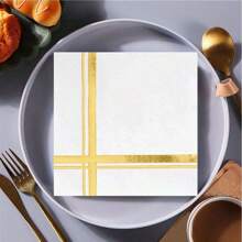 20/40 Stück weiß und goldener Folie 2-lagige Cocktail Servietten 16,5 cm, Einweg Party Lunch Servietten, Gast Handtücher, dekorative Papier Getränke Servietten für Geburtstag Dekorationen, Hochzeitsjubiläum, Abschlussfeier, Weihnachtsparty Gastgeschenke (Weiß und Silber)