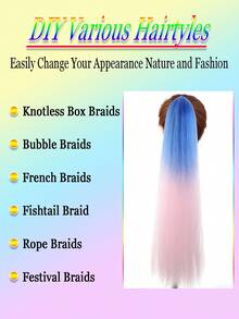 1-2pcs 26 Inch Blue & Pink Ombre Braiding Hair Extensions | Women Synthetic Yaki Straight Heat Resistant Fluffy Ponytail | Suitable For Halloween, Christmas, Holiday Parties - Multicolor - View 6