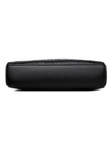 复古荔枝压纹斜挎包，复古 PU 皮革单肩包，女士百搭手提包和钱包 - 黑色 - 查看 8