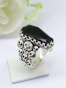 1 件朋克哥特风格金属手指手掌骷髅戒指，男士珠宝，适合派对/日常佩戴礼物 - 復古銀色 - 查看 9