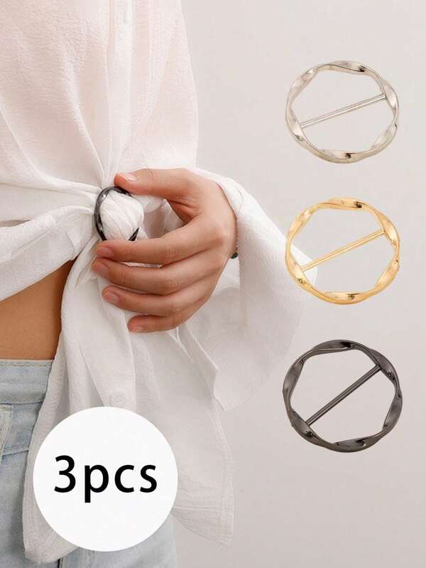 3pcs Multifunctional Metal Scarf & Accessories Clips, Geometric Design - Elegant Fashion Accessories For Scarves, T-Shirts, And Belts, Suitable For Any Occasion