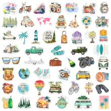 50pcs Outdoor Travel Theme Stickers, Ins Style Fresh, PVC Waterproof Material, Gift Box Decor, Label Stickers, Envelope Seals, Graffiti Stickers, Decor For Guitar, Notebook, Luggage, DIY Crafts, Planner Decoration