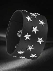 Xiacheng 1/6/9 件装尖头铆钉手链黑色皮革铆钉朋克手链袖口缠绕手镯按扣金属腕带男女通用