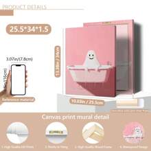 1 pièce de canevas d'art de salle de bain sans cadre avec des fantômes mignons, impression de canevas d'Halloween rose amusante, décoration murale d'Halloween rose effrayante, décoration d'Halloween vintage amusante (cadre en option)