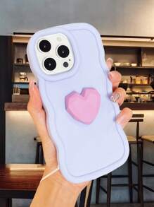 Stylish Wavy Edge Monochrome Phone Case | Shockproof & Anti-Fall | Sharp Heart + Butterfly Lanyard | Purple-Pink Tone | Shock-Absorbing Edges + Non-Slip Grip | Universal Design, Compatible With IPhone 16/15/14/13/12/11 Pro Max, S20/S21 FE, X6A/X7A/X8A, And Redmi A1/A3 | Perfect Gift For Young Girls And Fashion Enthusiasts