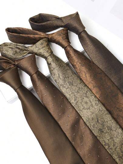 1 件男士休闲咖啡棕色花卉植物图案手工领带，适合商务、日常穿着、街头、派对搭配男士领带