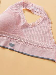 1pc Maternity Lace Trim Crossover Wireless Seamless Nursing Bra, Pink - Pink - View 7