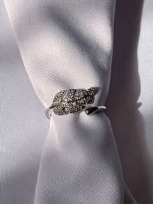 Women's Semi-Jewelry Ring Open Adjustable Adjustable Leaf With Zirconia Shine Rhinestones Nature Shiny Stones Romantic And Elegant - Bạc - Xem 8