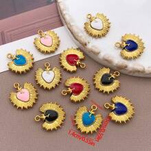 2 buc stil vintage din oțel inoxidabil emailat soare pandantiv inimă pandantiv placat cu aur de înaltă calitate pentru brățară DIY colier bijuterii confecționare accesorii artizanale 14x15mm