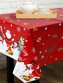 1片聖誕桌布，聖誕老人、企鵝、雪人、雪花和聖誕樹圖案，220*130cm一次性PE桌布，聖誕快樂裝飾，聖誕派對用品，聖誕裝飾 - 彩色 - 查看 6