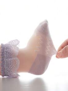 1/3 双女孩白色薄网眼蕾丝荷叶边短袜，透气针织面料，Ins/公主风格，适合派对、度假、休闲装、上学、儿童节礼物、春夏季 - 白色 - 查看 7