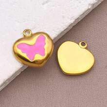 2pcs Fashion Enamel Stainless Steel Butterfly Charm High Quality Gold-Plated Love Butterfly Spacer Beads Pendant For DIY Bracelet Necklace Jewelry Making Craft Accessories