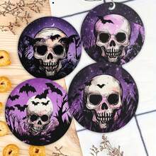 1 set/4 pièces/6 pièces de dessous de verre en boue de diatomées à motif de cadre de crâne violet d'Halloween, dessous de verre à fleurs pour café, décoration multioccasion pour la maison et le restaurant, cadeaux quotidiens, décoration de table, décoration quotidienne, décoration de fête à thème