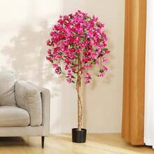 5FT Artificial Tree Tall Potted Fake Bougainvillea Trees For Outdoor Indoor Office Wedding Home Decor Lifelike Faux Plants With Wood Trunk And Pink Flowers - 綠色 - 查看 2