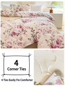 3pcs/Set Floral Pattern Duvet Cover Set(1 Duvet Cover & 2 Pillowcase)Soft And Skin-Friendly Duvet Cover Bedding Set For Home, All Season Bed Sheets Set - Multicolor - View 6