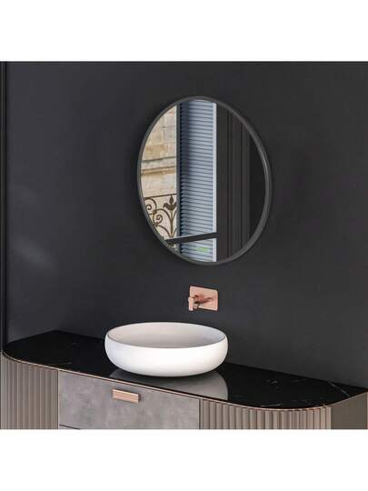 Kleankin Bathroom Mirror, Round Spiegel Aluminum Frame, 50 Wand Living Room, Bedroom, Bathroom, IP44, view 6