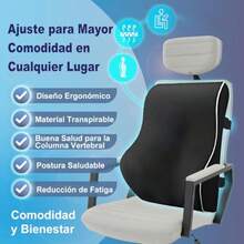 Apoyo Lumbar Soporte Lumbar para Sillacon Espuma con Memoria Diseño Ergonomico Transpirable Aliviar El Dolor de Espalda Adecuado para Auto Viajes y Hogar - Negro2 - Ver 7