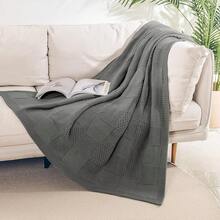 Knit Throw Blanket,Classical Checkered Blanket For Couch,Cozy Warm Knitted Throw Blanket For Bed Sofa Living Room, Decorative Stretched Throw, Lightweigh,50"X 60"Oatmeal - Grey - 查看 7