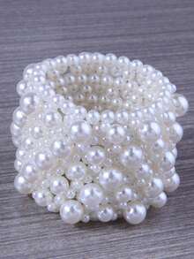 1pc Stylish Minimalist Braided Pearl Decor Extra Wide Bracelet For Women - White - View 1