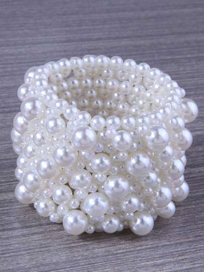 1pc Stylish Minimalist Braided Pearl Decor Extra Wide Bracelet For Women