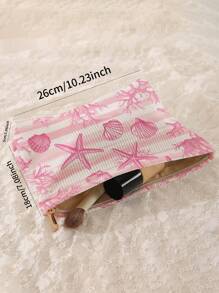 1pc Portable Cosmetic Bag, Ocean Series Shell & Starfish Pattern Double-Sided Printed Travel Zipper Cosmetic Pouch, Multi-Functional Toiletry Storage Bag,Fall Decor,Autumn Decor,Room Decor